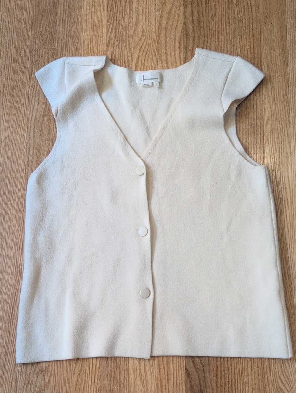 Anthropologie Cream Button-Front Sleeveless Tunic